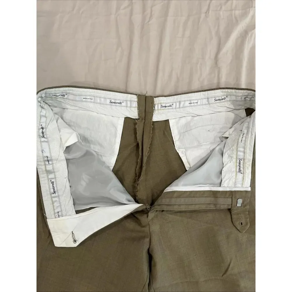 SANTORELLI MENS BROWN TAUPE DRESS PANTS 38x27 MADE IN ITALY - LIGHT STAIN